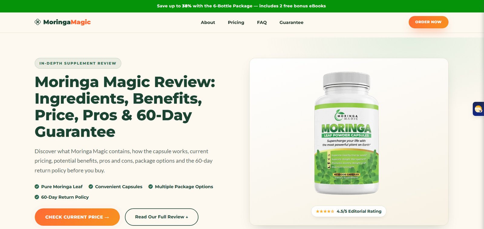 Discover what Moringa Magic contains, how the capsule works, current pricing, potential benefits, pros and cons, package options and the 60-day return policy before you buy.